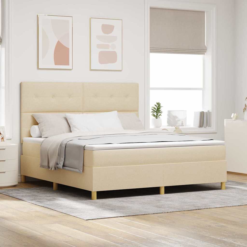 Boxspringbed met matras met hoofdeinde Crème 180 x 200 cm Stof is nu te koop bij PeponiXL, paradijselijk wonen!