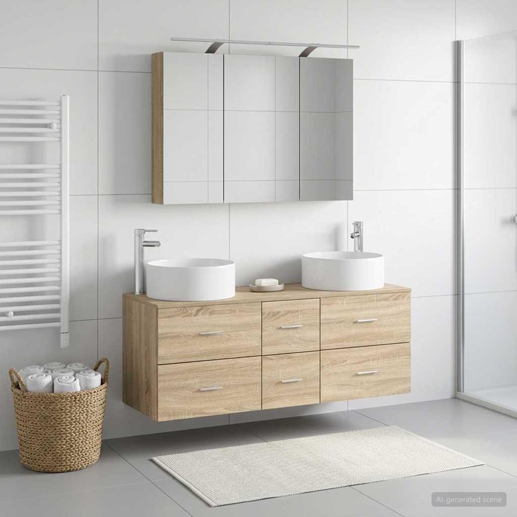 Badkamermeubelset 4 st Sonoma Eiken Bewerkt hout en glas is nu te koop bij PeponiXL, paradijselijk wonen!