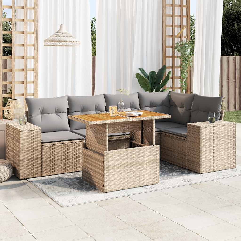 6-delige Loungeset met kussens poly rattan beige is nu te koop bij PeponiXL, paradijselijk wonen!