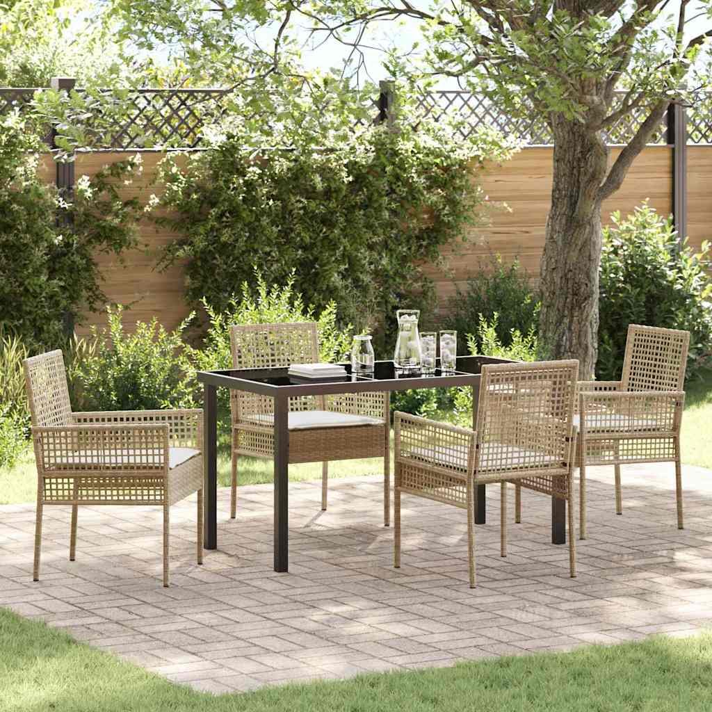 Tuin eettafelset met kussen 5 pcs Beige poly rattan is nu te koop bij PeponiXL, paradijselijk wonen!