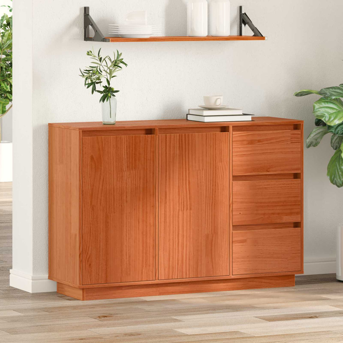 Dressoir Bruin Eiken 111 x 34 x 75 cm Massief grenenhout is nu te koop bij PeponiXL, paradijselijk wonen!
