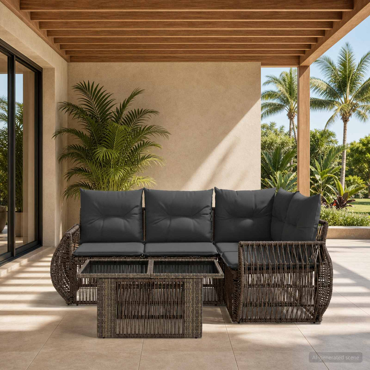 Tuinbankenset 5 st Grijs en Donkergrijs poly rattan is nu te koop bij PeponiXL, paradijselijk wonen!