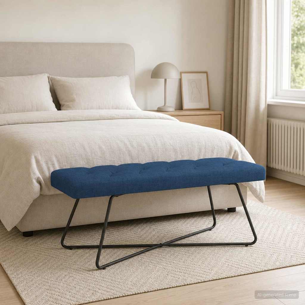 Bank met knoopverstelling Blauw 110 x 40 x 46 cm Stof is nu te koop bij PeponiXL, paradijselijk wonen!