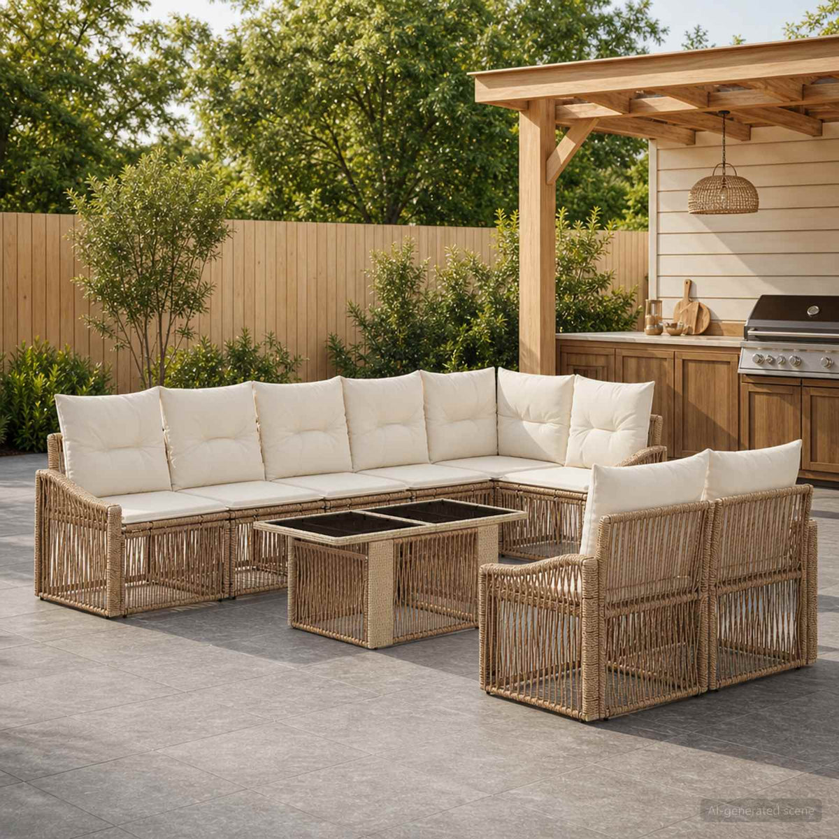Tuinbankenset 9 st Beige en Crème Wit poly rattan is nu te koop bij PeponiXL, paradijselijk wonen!