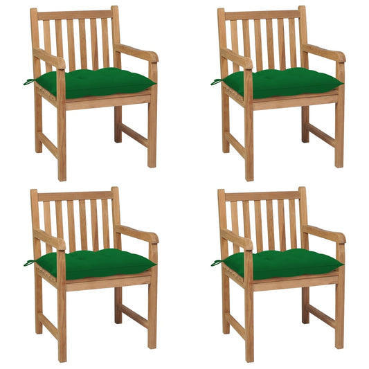 Tuinstoelen 4 st met groene kussens massief teakhout is nu te koop bij PeponiXL, paradijselijk wonen!