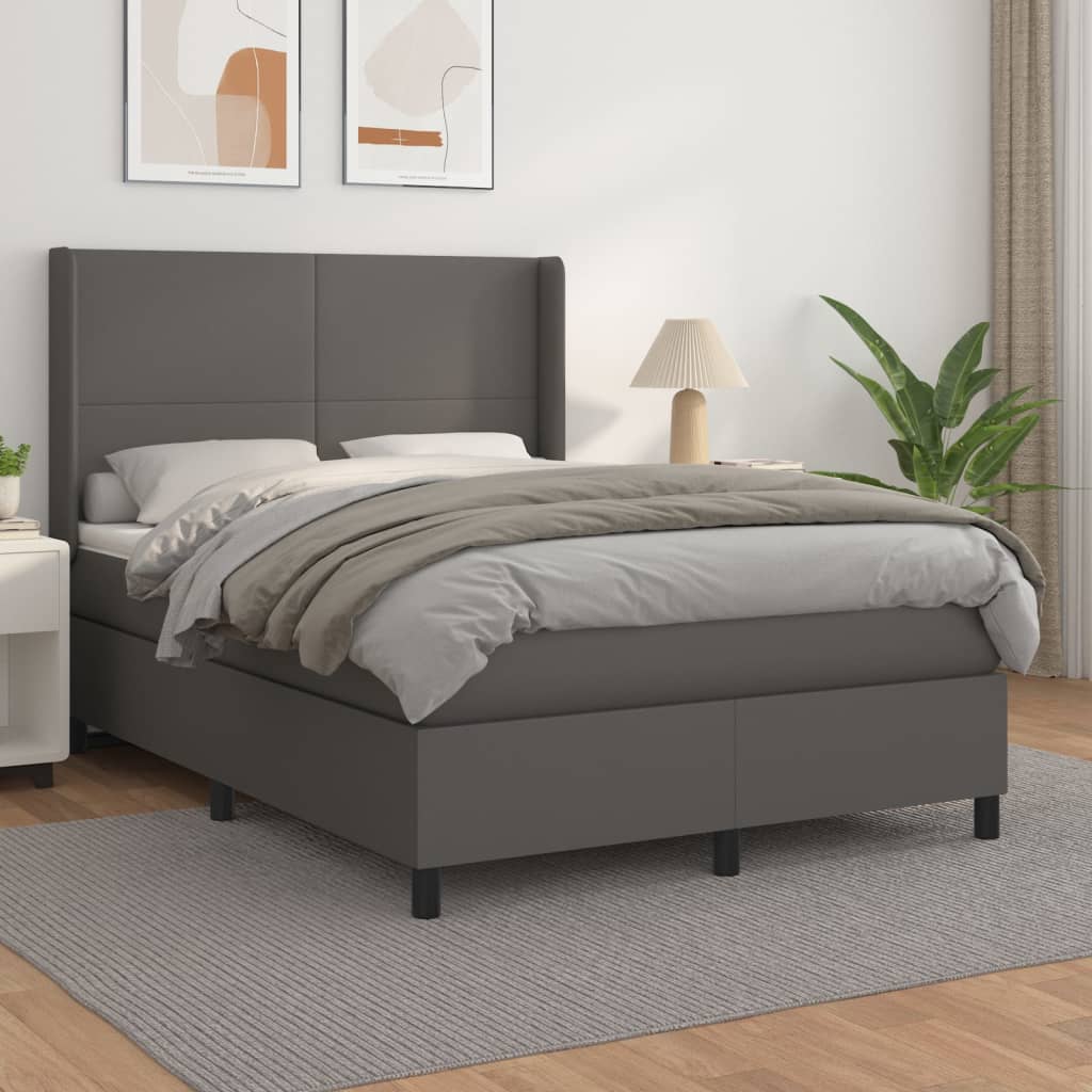 Boxspring met matras kunstleer grijs 140x190 cm is nu te koop bij PeponiXL, paradijselijk wonen!