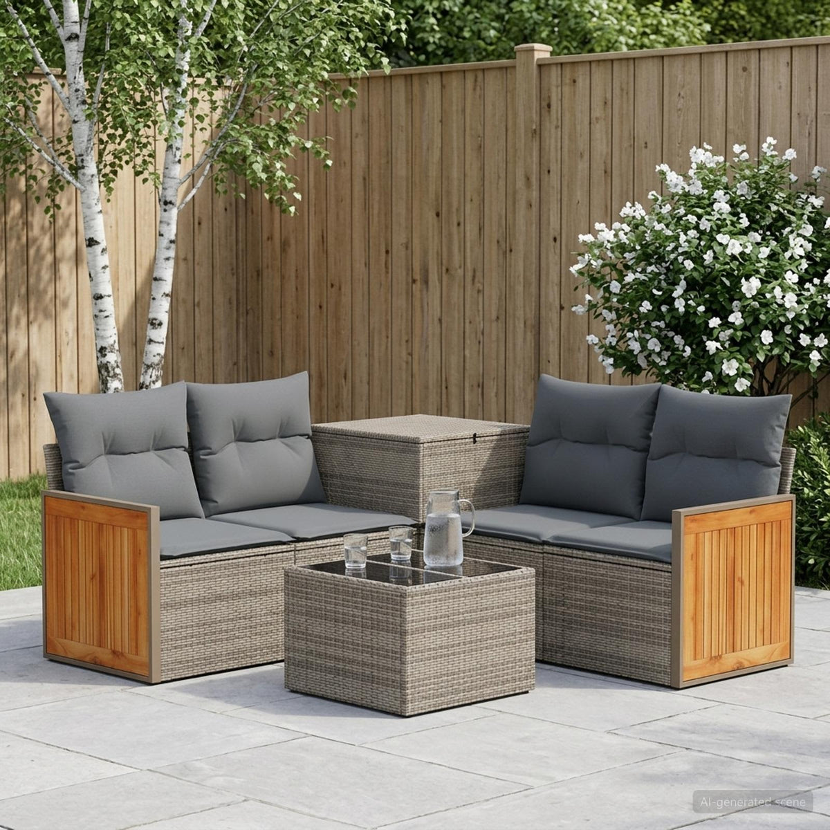 Bankstel 6 st Grijs en Donkergrijs Poly Rattan en Staal is nu te koop bij PeponiXL, paradijselijk wonen!