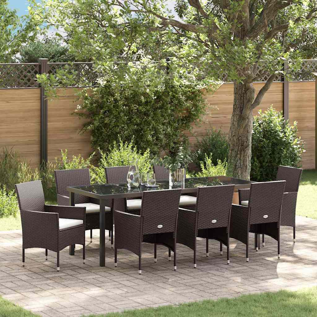Tuin eettafelset met kussen 9 pcs Bruin poly rattan is nu te koop bij PeponiXL, paradijselijk wonen!