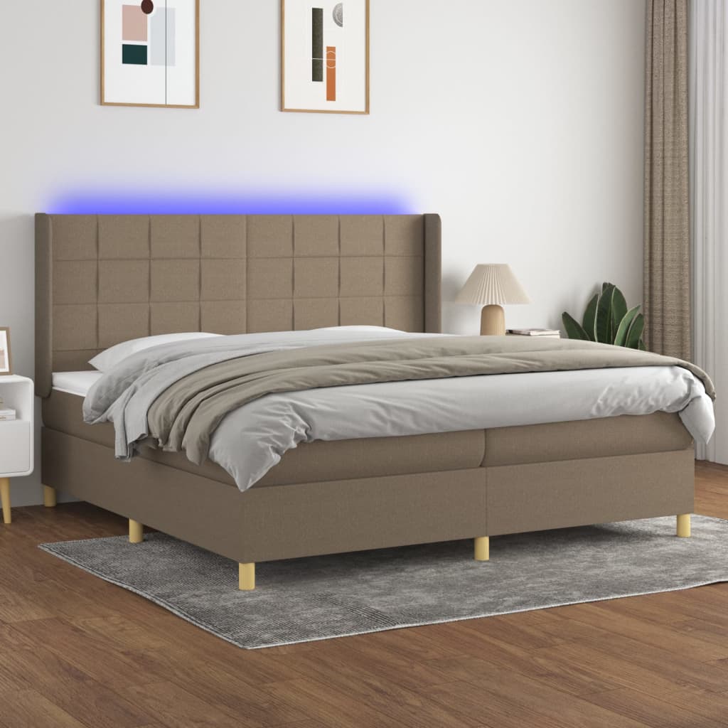 Boxspring met matras en LED stof taupe 200x200 cm is nu te koop bij PeponiXL, paradijselijk wonen!