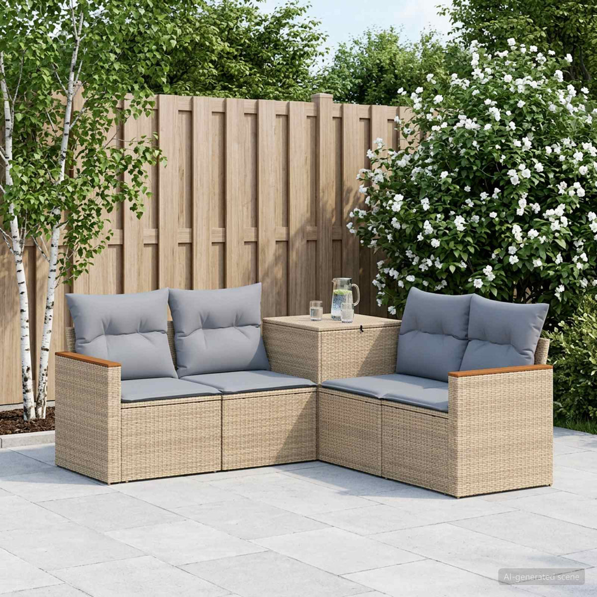 Bankstel 5 st Beige en Licht Grijs Poly Rattan en Staal is nu te koop bij PeponiXL, paradijselijk wonen!