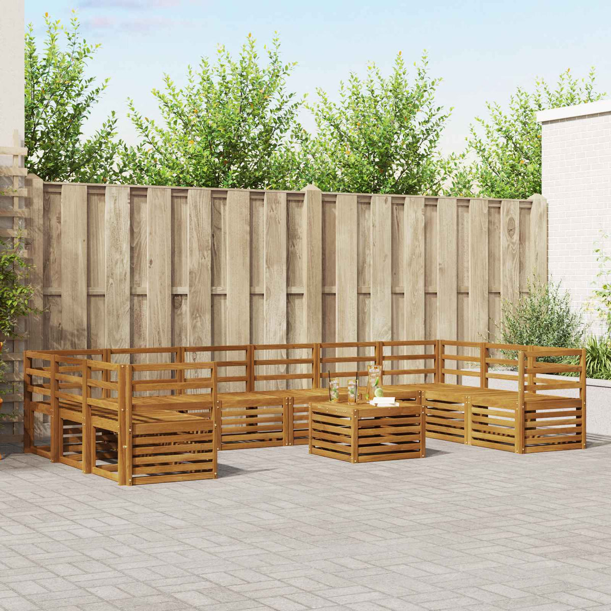 Buiten bankenset 11 pcs Naturel Massief Acaciahout is nu te koop bij PeponiXL, paradijselijk wonen!