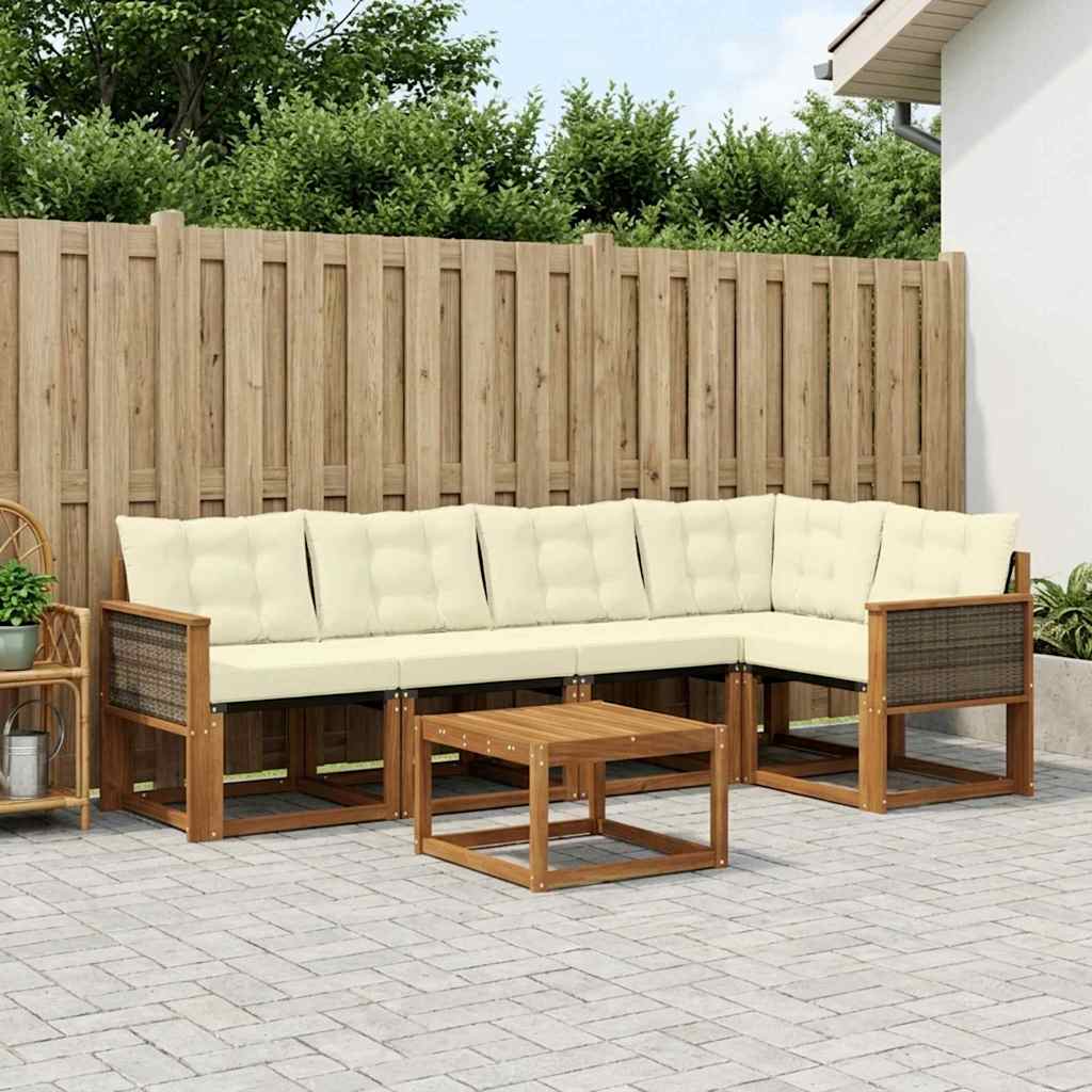 Buiten bankenset met kussen 6 pcs Natuurlijk en Crème is nu te koop bij PeponiXL, paradijselijk wonen!