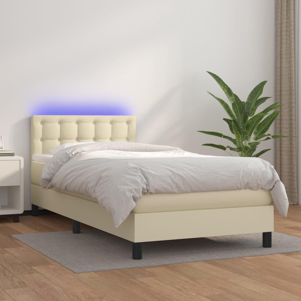 Boxspring met matras en LED kunstleer crèmekleurig 90x200 cm is nu te koop bij PeponiXL, paradijselijk wonen!