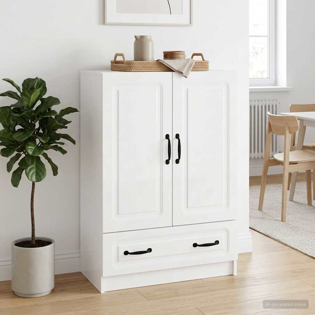 Dressoir met lade Hoogglans Wit 66 x 34,5 x 92 cm Bewerkt hout is nu te koop bij PeponiXL, paradijselijk wonen!