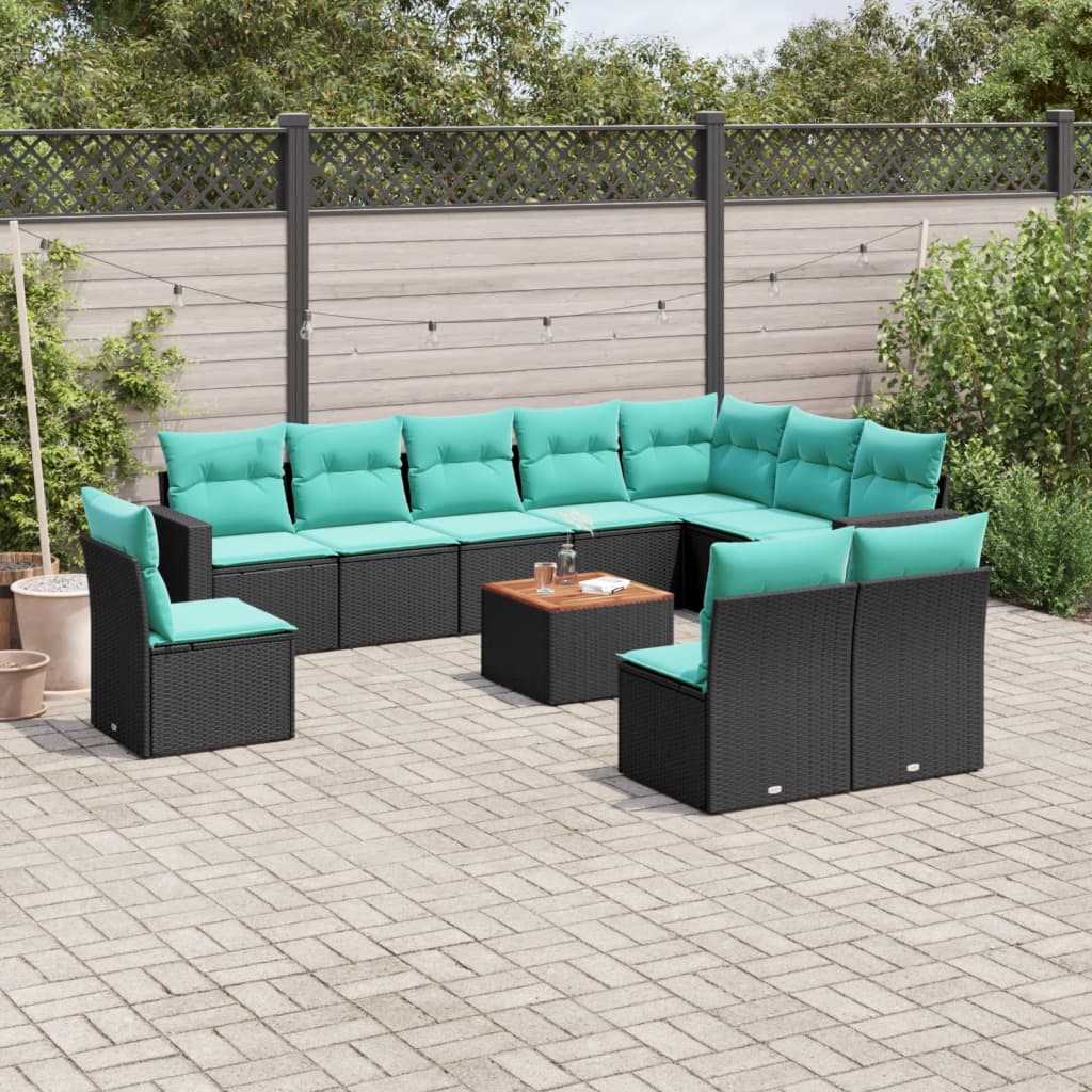 11-delige Loungeset met kussens poly rattan zwart is nu te koop bij PeponiXL, paradijselijk wonen!