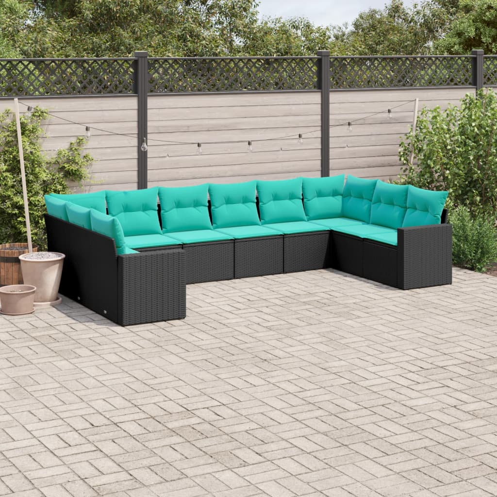 10-delige Loungeset met kussens poly rattan zwart is nu te koop bij PeponiXL, paradijselijk wonen!