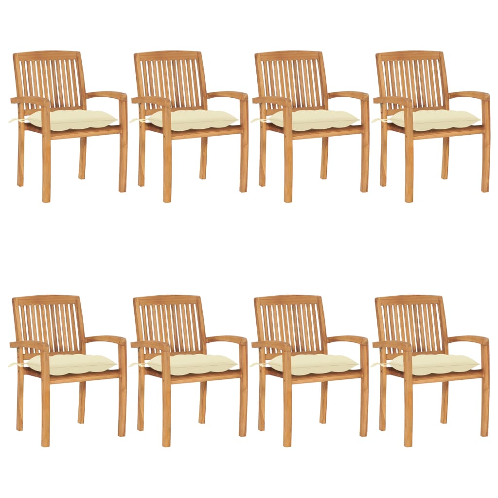 Tuinstoelen stapelbaar 8 st met kussens massief teakhout is nu te koop bij PeponiXL, paradijselijk wonen!