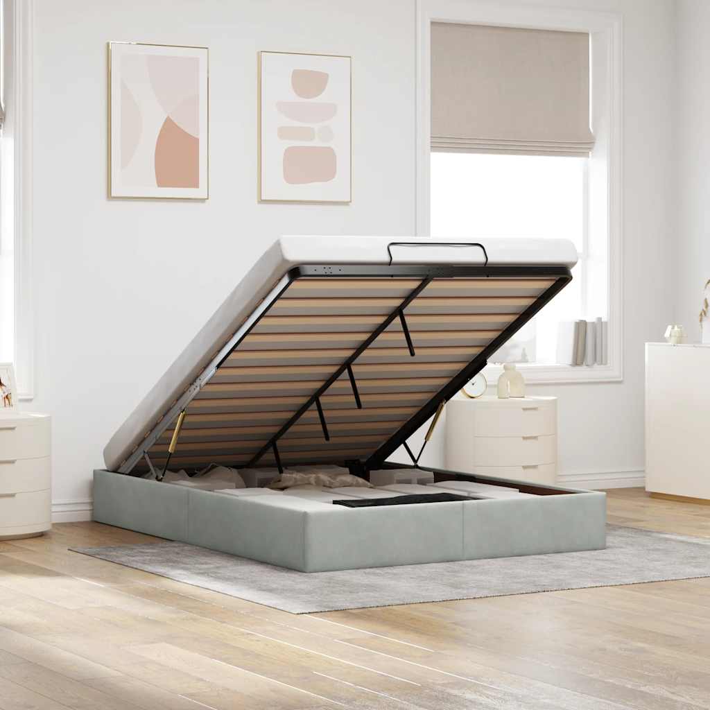 Ottoman bedframe zonder matras 140x190 cm fluweel lichtgrijs is nu te koop bij PeponiXL, paradijselijk wonen!