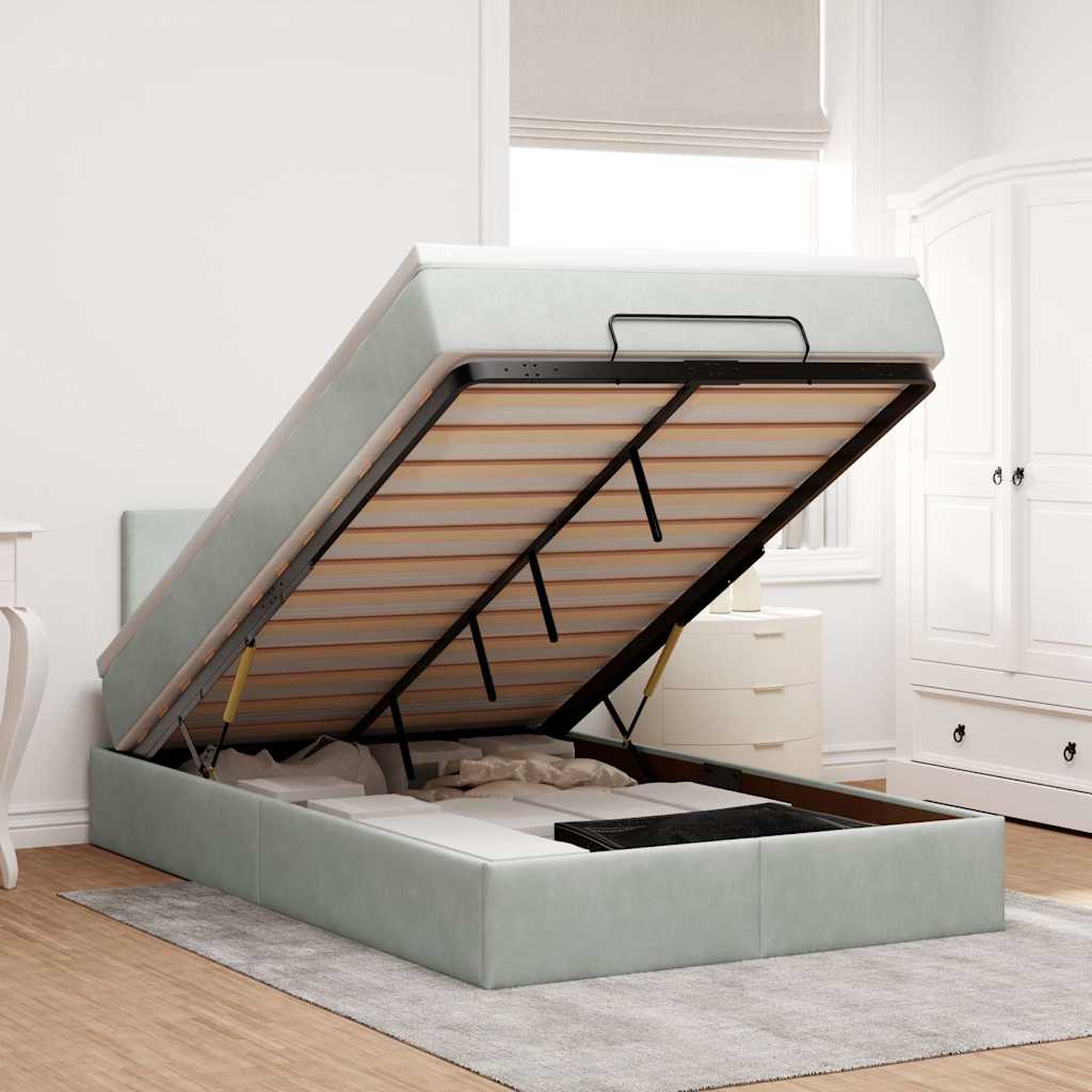 Ottoman bed met matras en LED's 120x200 cm fluweel lichtgrijs is nu te koop bij PeponiXL, paradijselijk wonen!