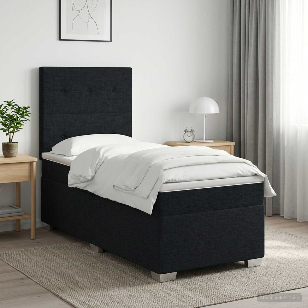 Boxspringbed met matras met hoofdeinde Zwart 90 x 200 cm Stof is nu te koop bij PeponiXL, paradijselijk wonen!