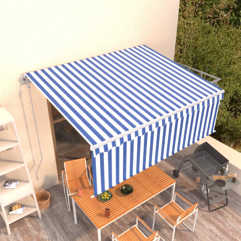 Luifel automatisch uittrekbaar met rolgordijn 4,5x3 m blauw wit is nu te koop bij PeponiXL, paradijselijk wonen!