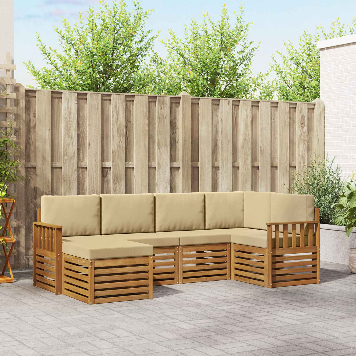 Hoekbank Set 6 pcs Natuurlijk en Beige Massief Acaciahout is nu te koop bij PeponiXL, paradijselijk wonen!