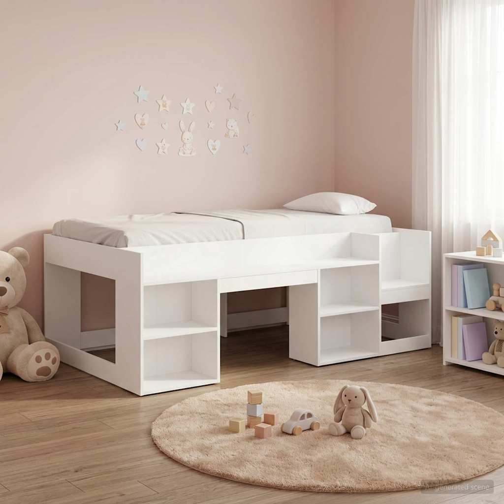 Jeugd bedframe met opbergruimte Wit 98.5 x 200 cm Bewerkt hout is nu te koop bij PeponiXL, paradijselijk wonen!