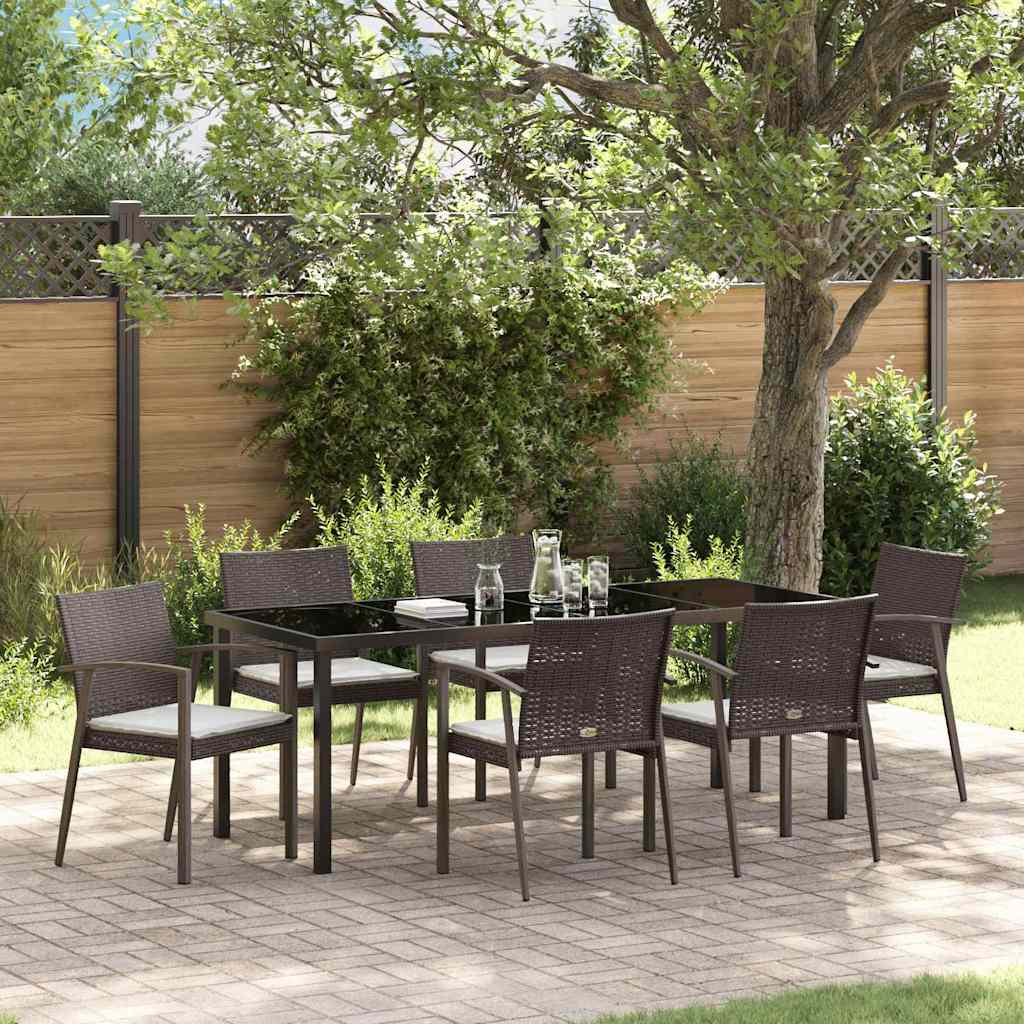 Tuin eettafelset 7 pcs Bruin en zwart PE Rattan is nu te koop bij PeponiXL, paradijselijk wonen!