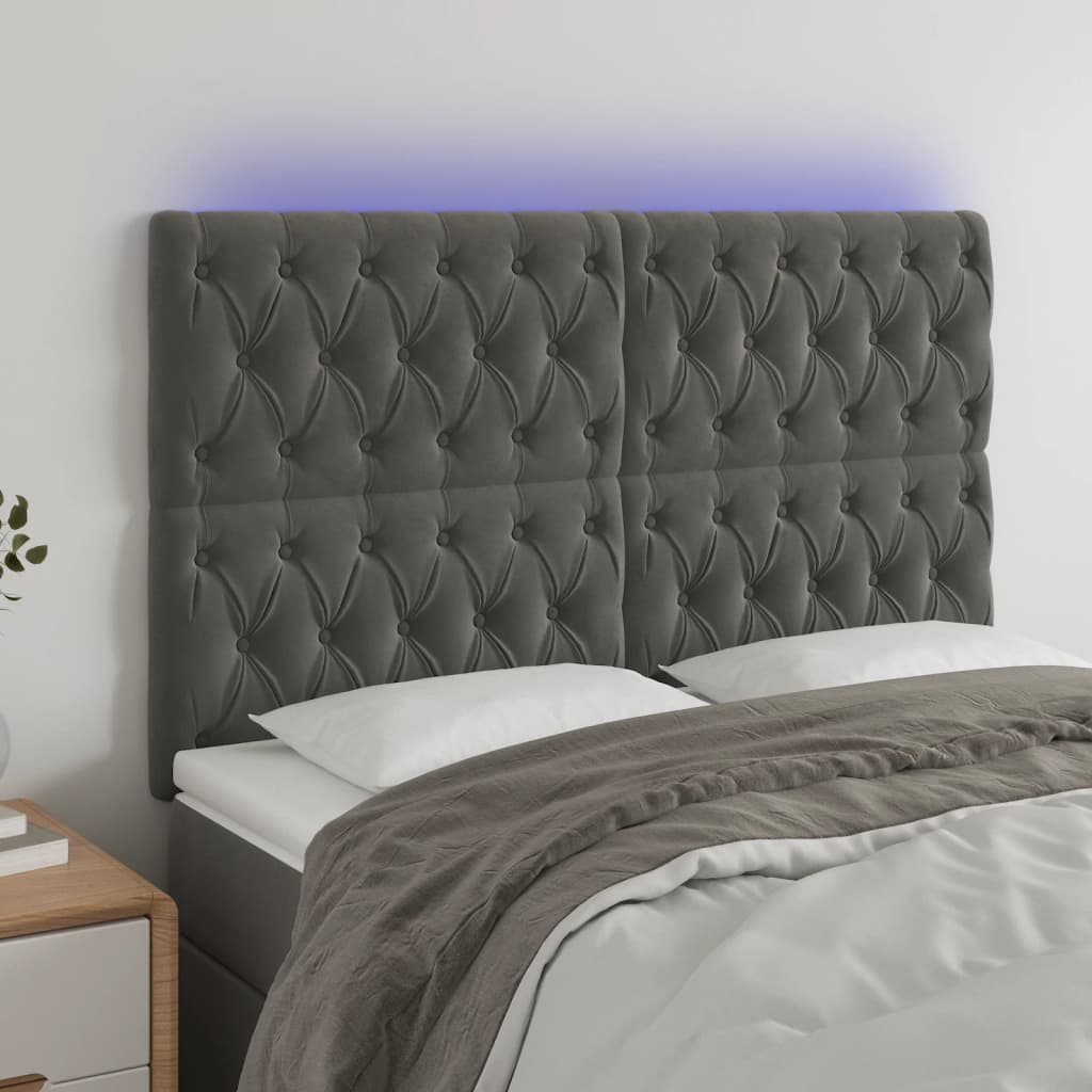 Hoofdbord LED 160x7x118/128 cm fluweel donkergrijs is nu te koop bij PeponiXL, paradijselijk wonen!