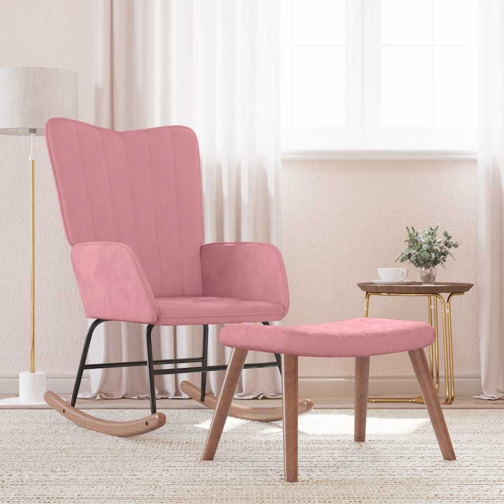Schommelstoel met voetenbank fluweel roze is nu te koop bij PeponiXL, paradijselijk wonen!