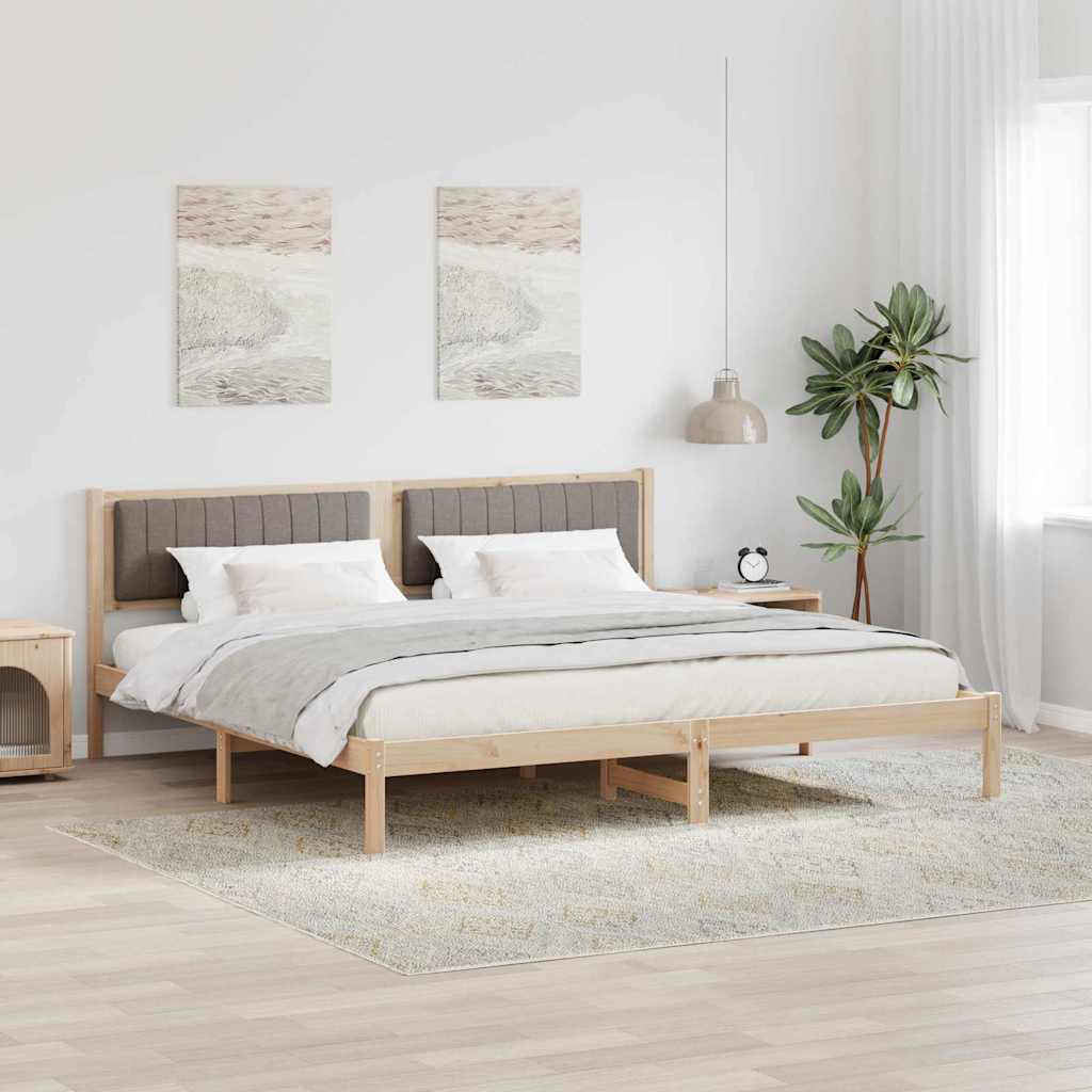 Bedframe met hoofdeinde Taupe 200 x 200 cm Massief grenenhout is nu te koop bij PeponiXL, paradijselijk wonen!