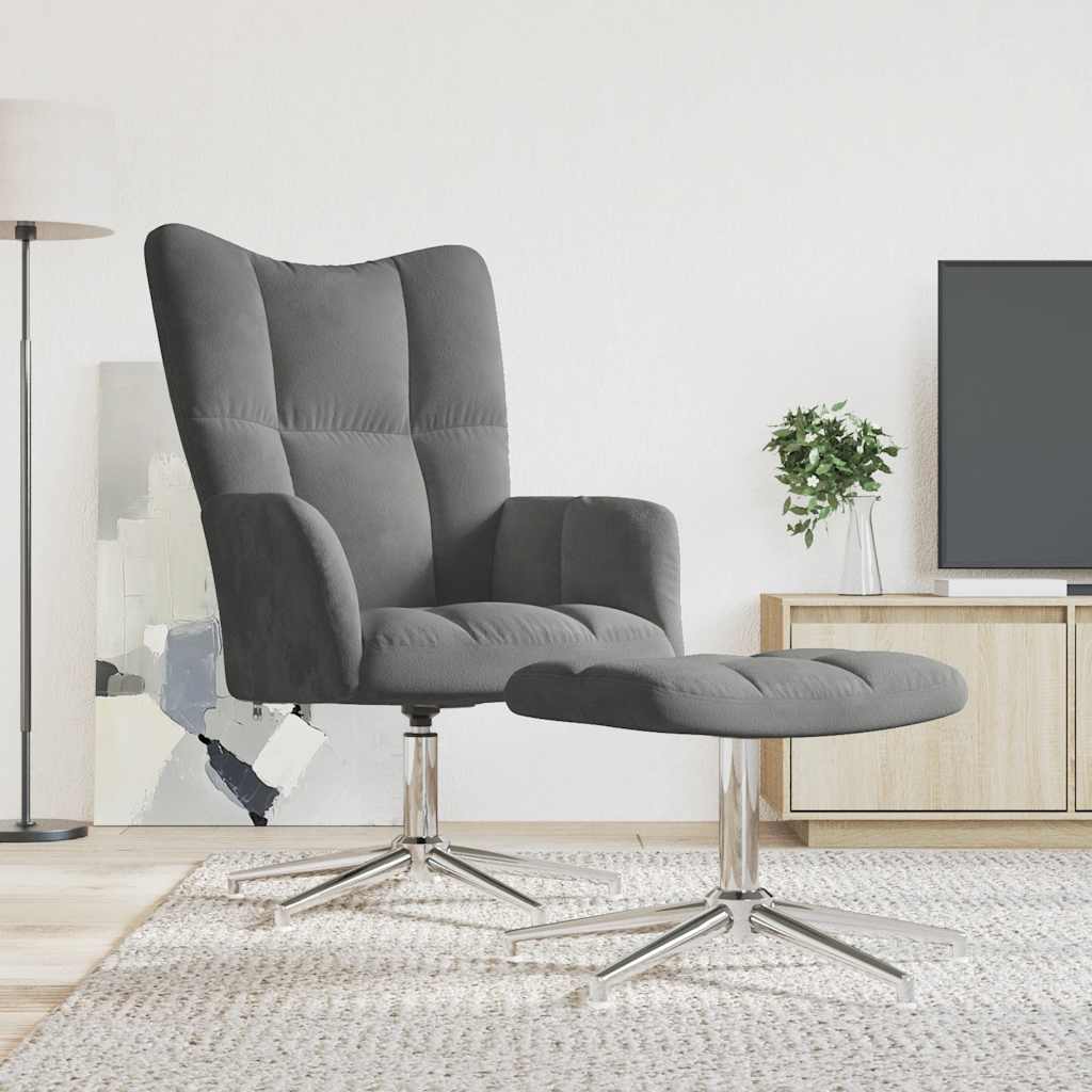 Relaxstoel met voetenbank fluweel donkergrijs is nu te koop bij PeponiXL, paradijselijk wonen!