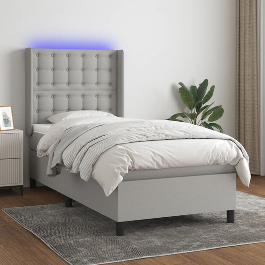 Boxspring met matras en LED stof lichtgrijs 90x190 cm is nu te koop bij PeponiXL, paradijselijk wonen!