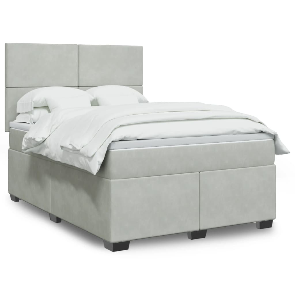 Boxspring met matras fluweel lichtgrijs 160x200 cm is nu te koop bij PeponiXL, paradijselijk wonen!