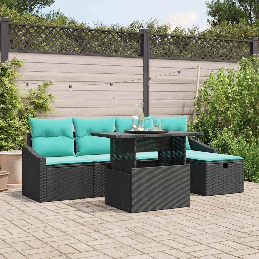 Tuin Sofa Set met kussen met opslag 6 pcs Zwart Poly riet is nu te koop bij PeponiXL, paradijselijk wonen!