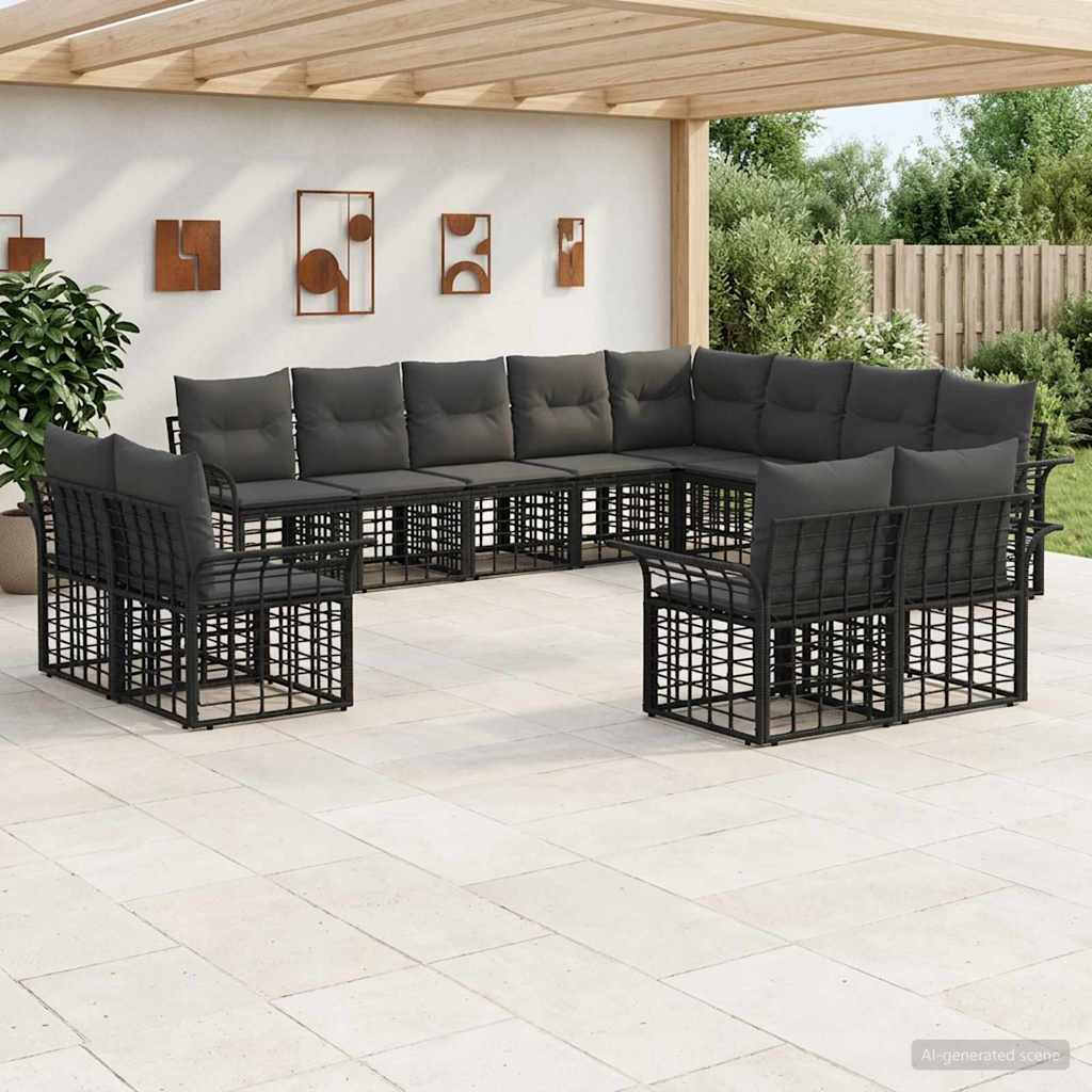 Buiten bankenset 12 pcs Zwart en Donkergrijs Polyester is nu te koop bij PeponiXL, paradijselijk wonen!
