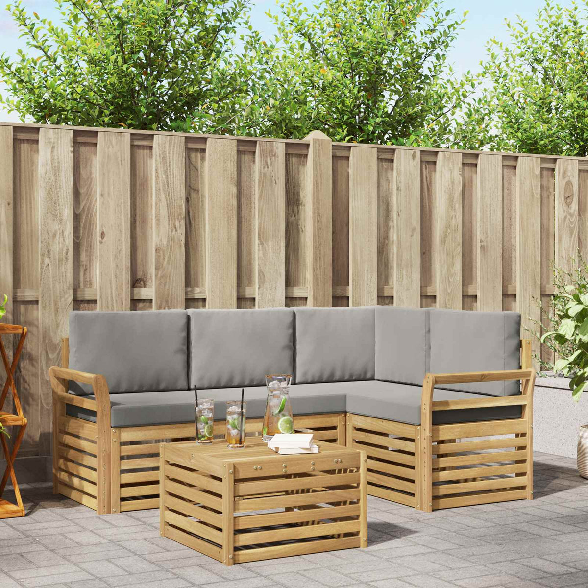 Buiten bankenset 5 pcs Wit en Lichtgrijs 59 x 59 x 37 cm is nu te koop bij PeponiXL, paradijselijk wonen!