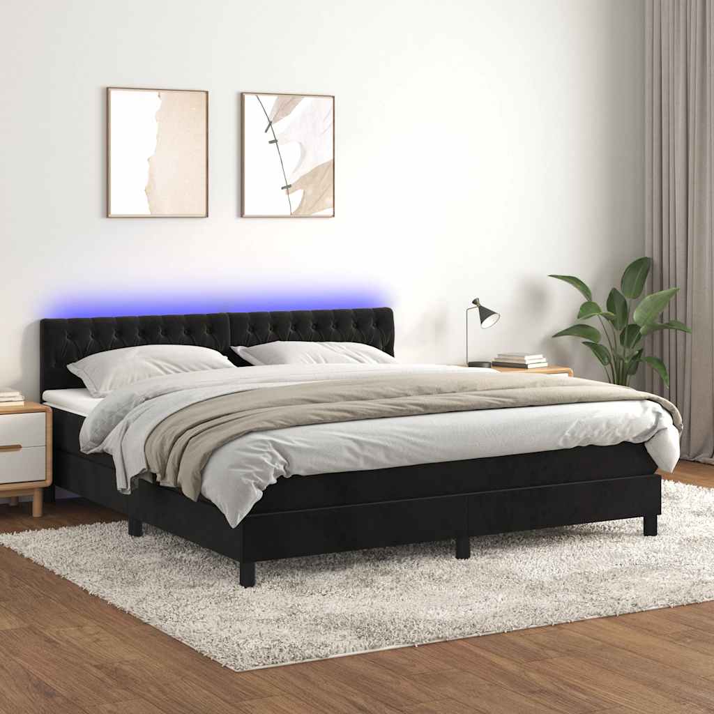 Boxspring met matras en LED fluweel zwart 160x200 cm is nu te koop bij PeponiXL, paradijselijk wonen!