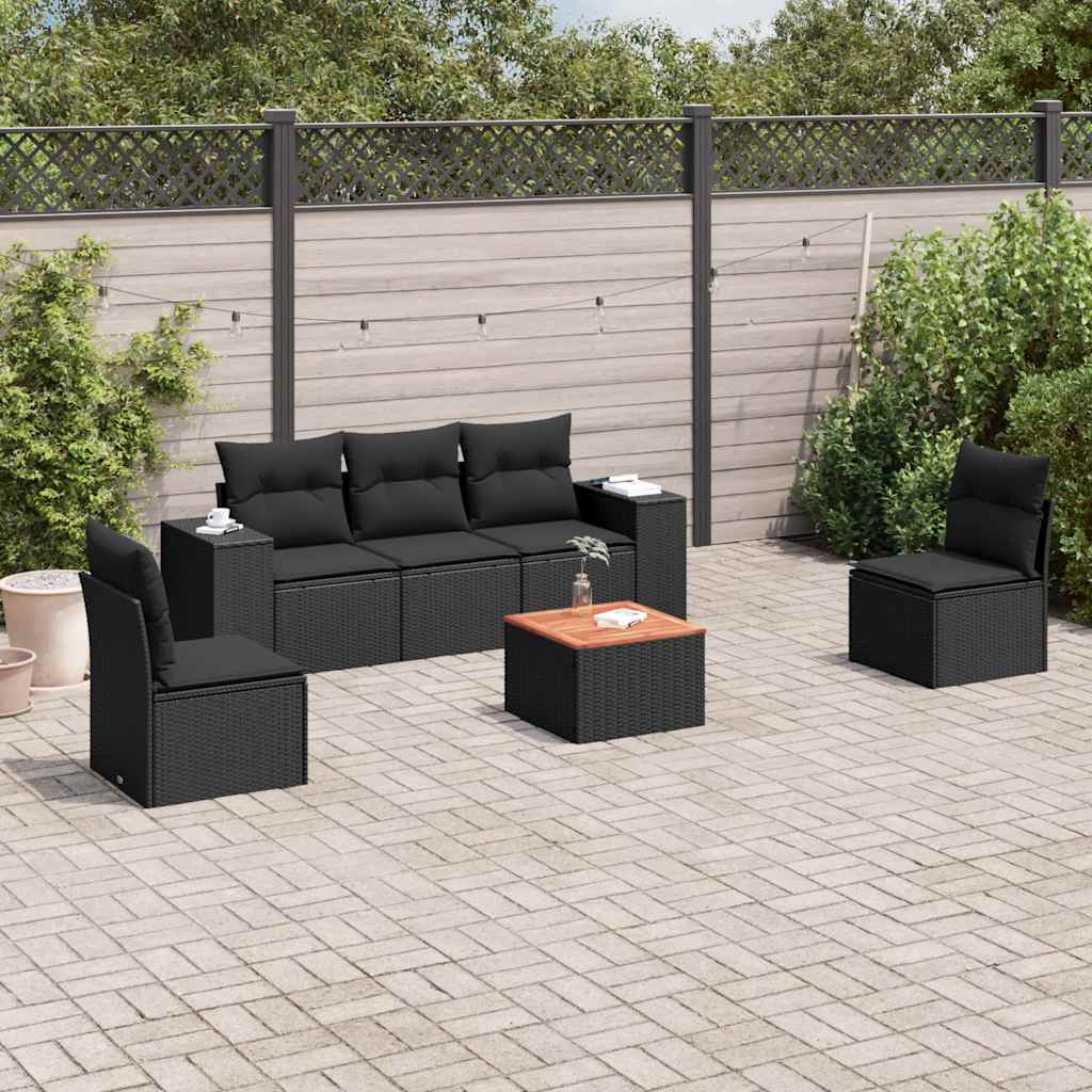 6-delige Loungeset met kussens poly rattan zwart is nu te koop bij PeponiXL, paradijselijk wonen!