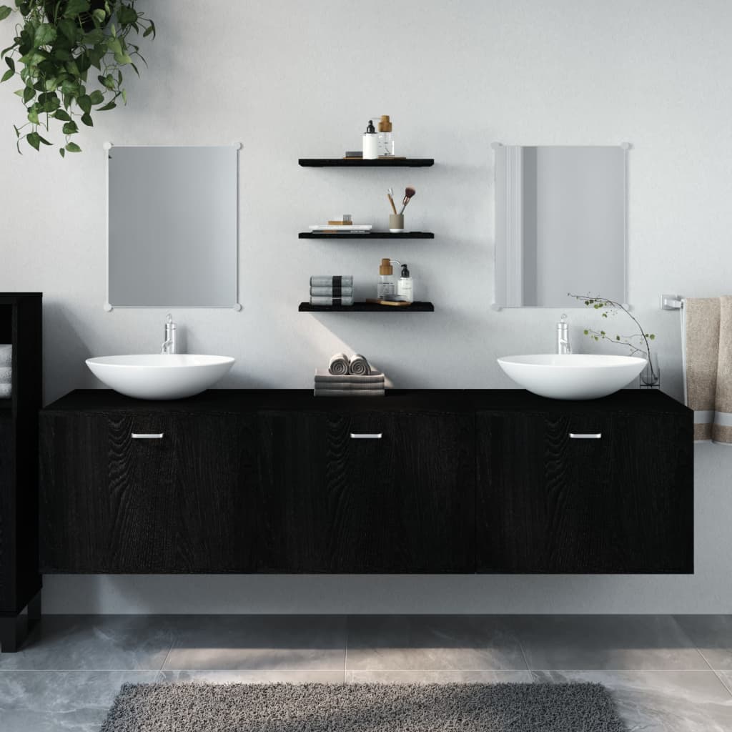 6-delige Badkamermeubelset bewerkt hout zwart is nu te koop bij PeponiXL, paradijselijk wonen!