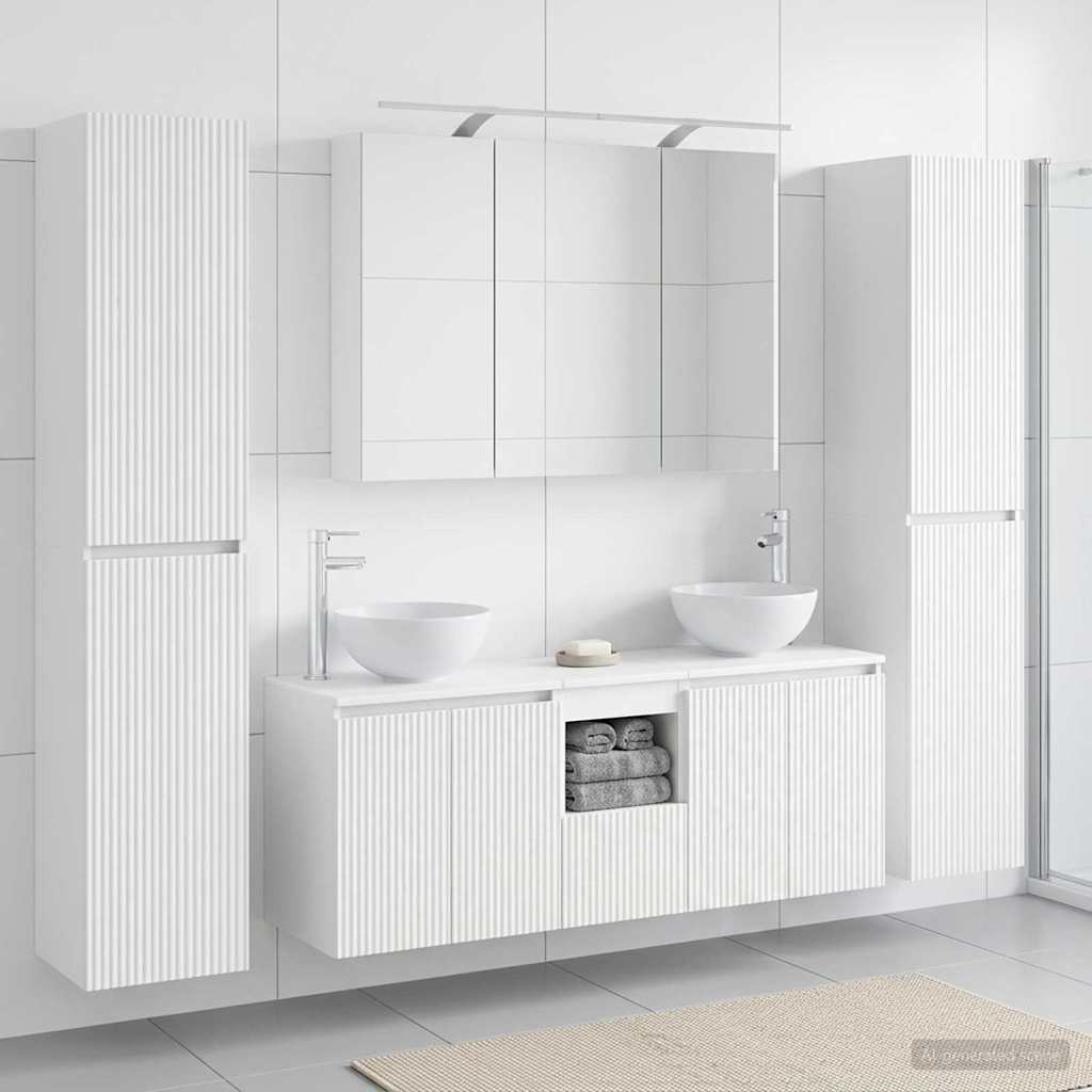 Badkamermeubelset 6 st Wit Bewerkt hout en glas is nu te koop bij PeponiXL, paradijselijk wonen!