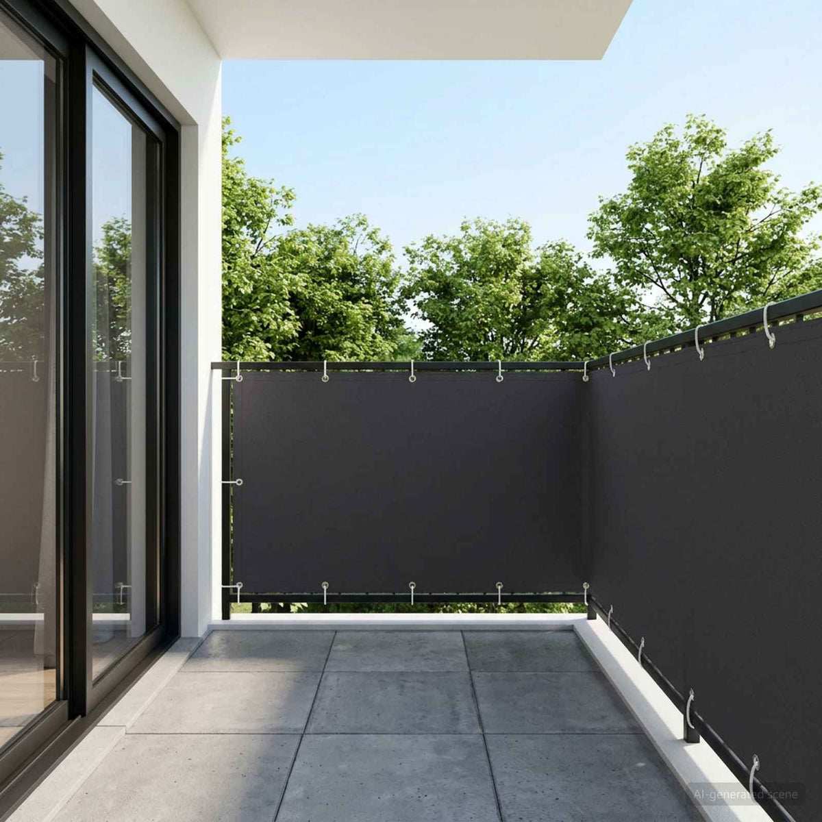 Balkon Privacy Scherm 1,5 x 15 m Stof met PU-coating Zwart is nu te koop bij PeponiXL, paradijselijk wonen!