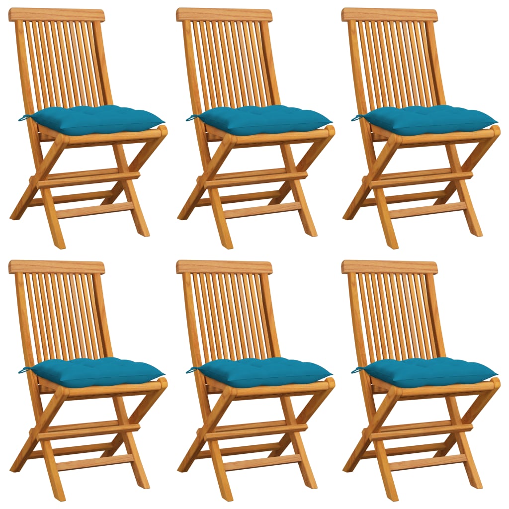 Tuinstoelen 6 st met lichtblauwe kussens massief teakhout is nu te koop bij PeponiXL, paradijselijk wonen!