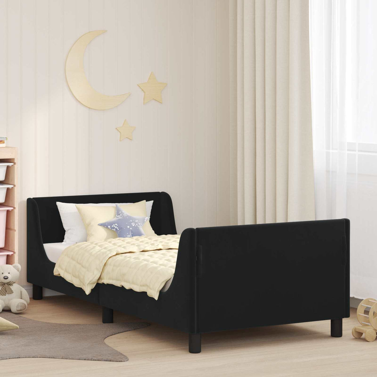 Bedframe voor kinderen met hoofdbord Zwart 90 x 190 cm Fluweel is nu te koop bij PeponiXL, paradijselijk wonen!