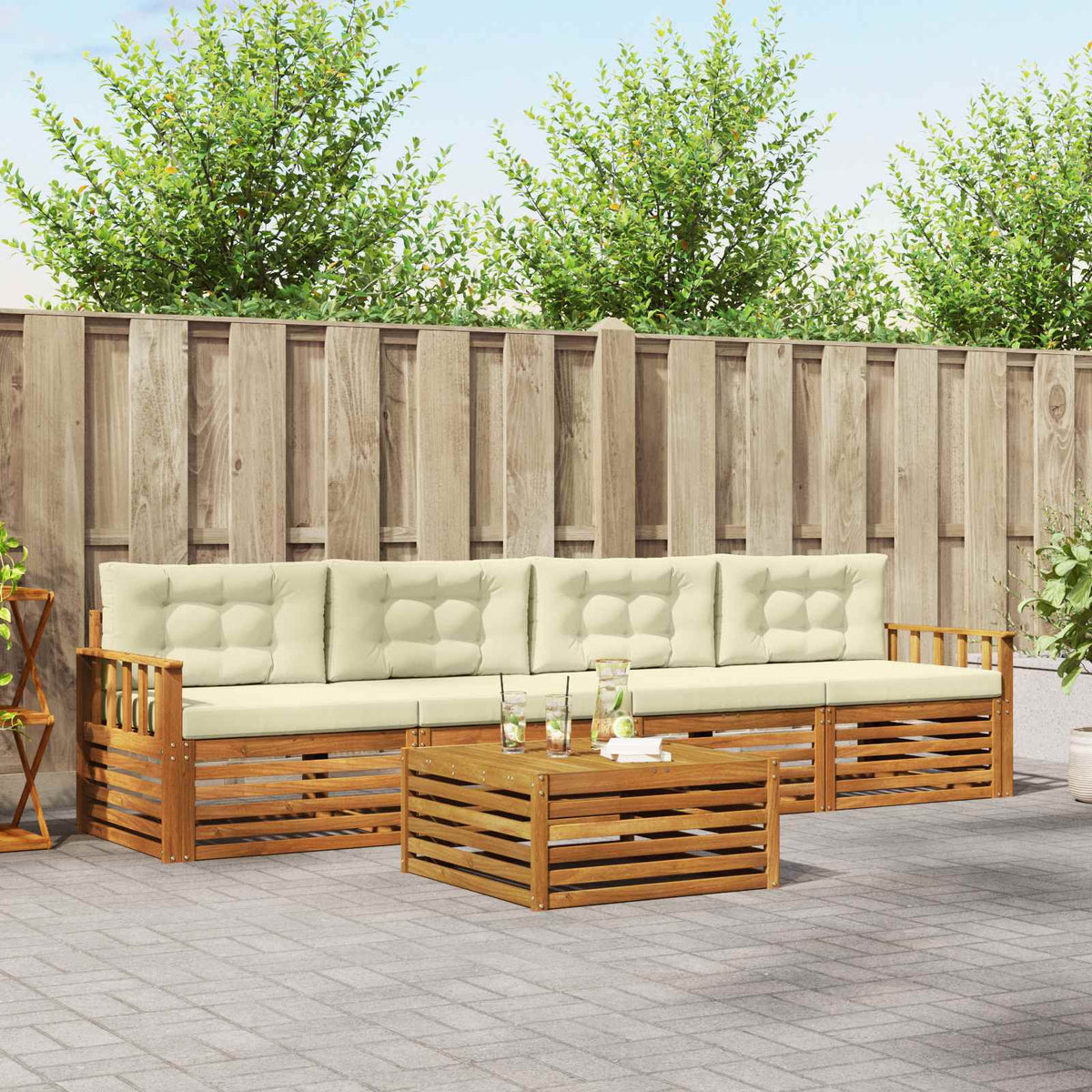 Buiten bankenset met kussen 5 pcs Natuurlijk en Crème is nu te koop bij PeponiXL, paradijselijk wonen!