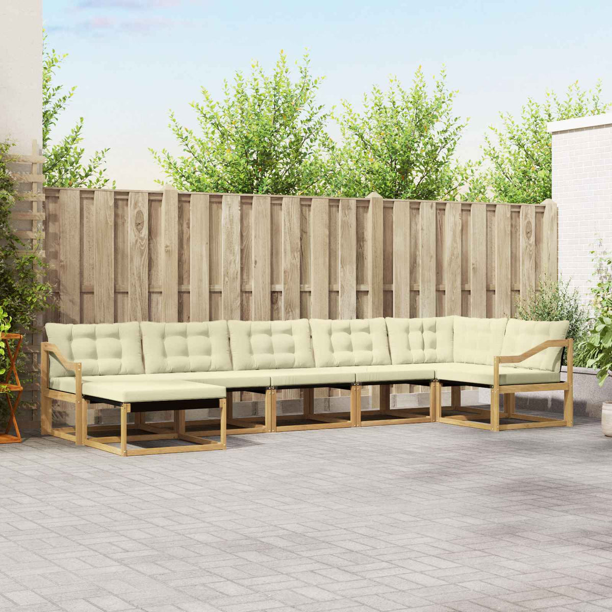Buiten bankenset met kussen 7 pcs Wit en crèmekleurig is nu te koop bij PeponiXL, paradijselijk wonen!