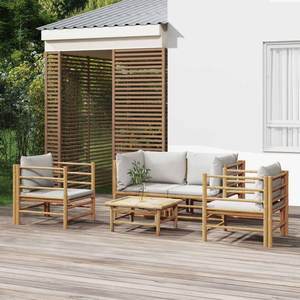 5-delige Loungeset met kussens bamboe lichtgrijs is nu te koop bij PeponiXL, paradijselijk wonen!