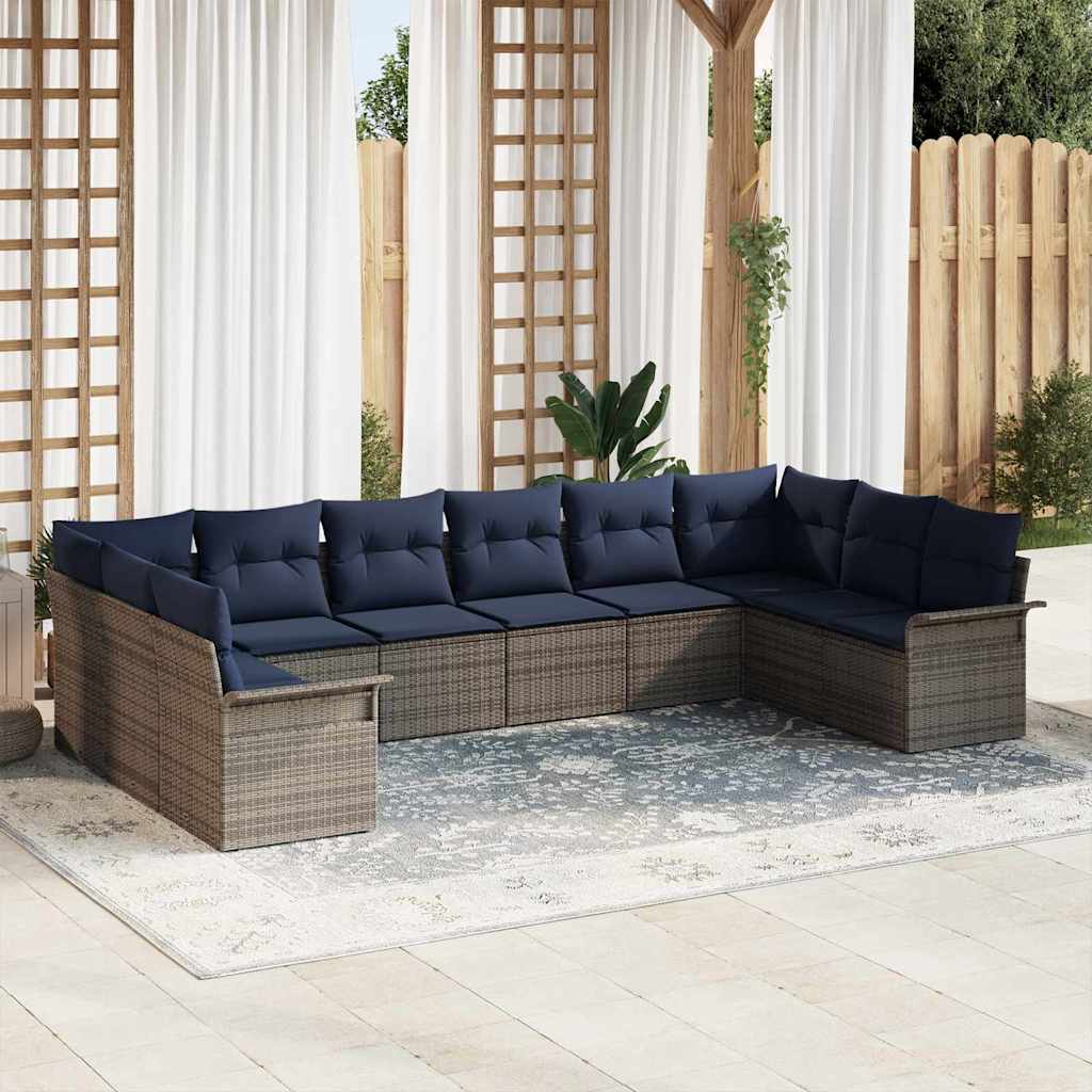 Tuin Sofa Set met kussen 10 pcs Grijs poly rattan is nu te koop bij PeponiXL, paradijselijk wonen!