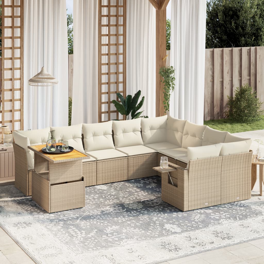 10-delige Loungeset met kussens poly rattan beige is nu te koop bij PeponiXL, paradijselijk wonen!