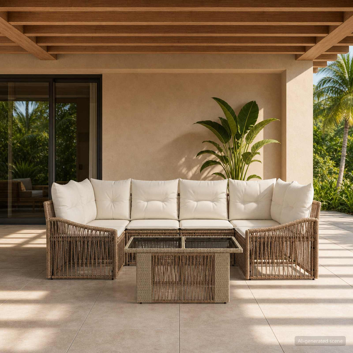 Tuinbankenset 7 st Beige en Crème Wit poly rattan is nu te koop bij PeponiXL, paradijselijk wonen!